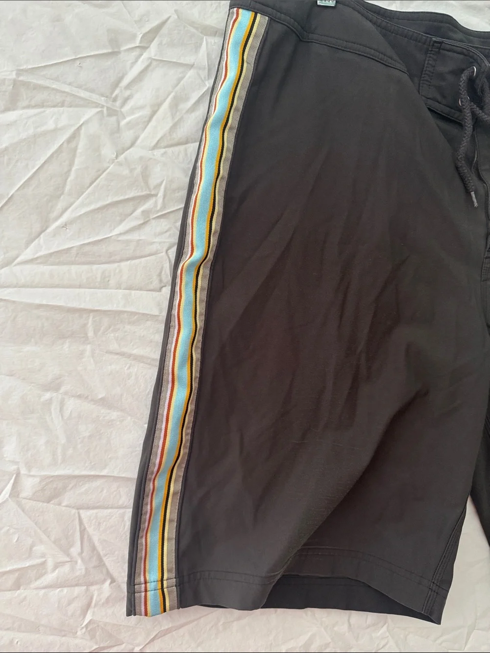 Original Penguin Black Board Shorts with Yellow & Blue Side Stripes - Picture 3 of 5